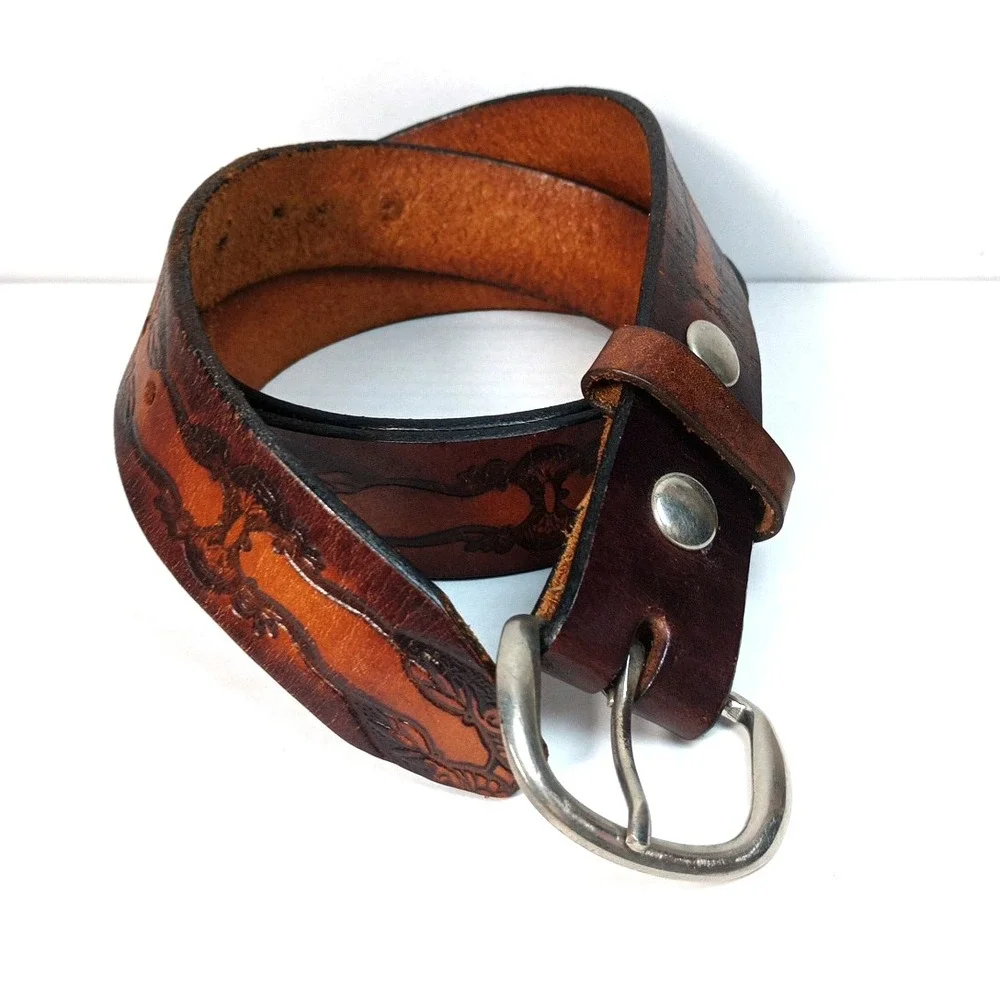 Hand Crafted Mens Brown Leather Western Belt SZ 43.25-48.5